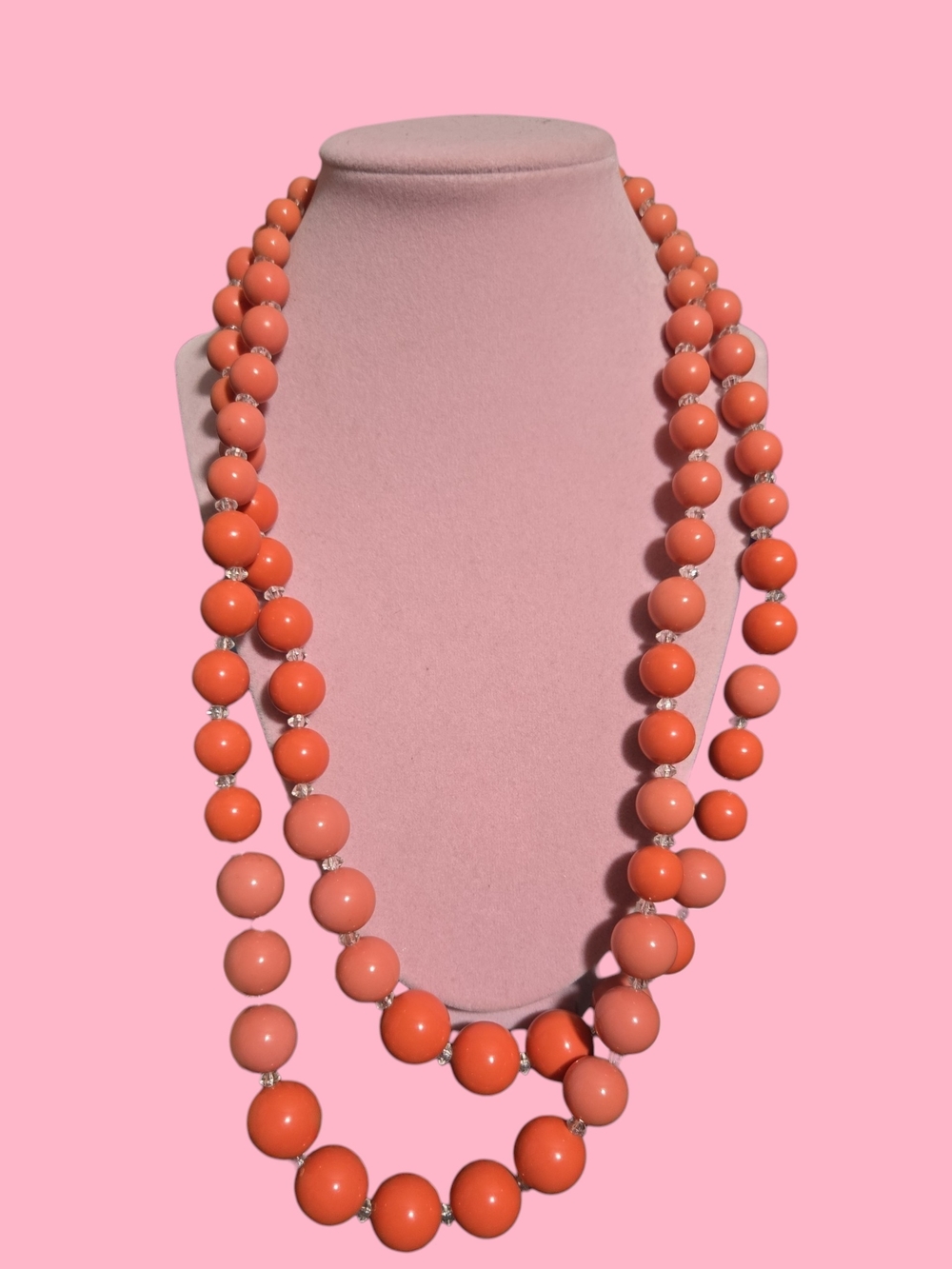 Trifari Coral and Pink Two-Strand Beaded Necklace